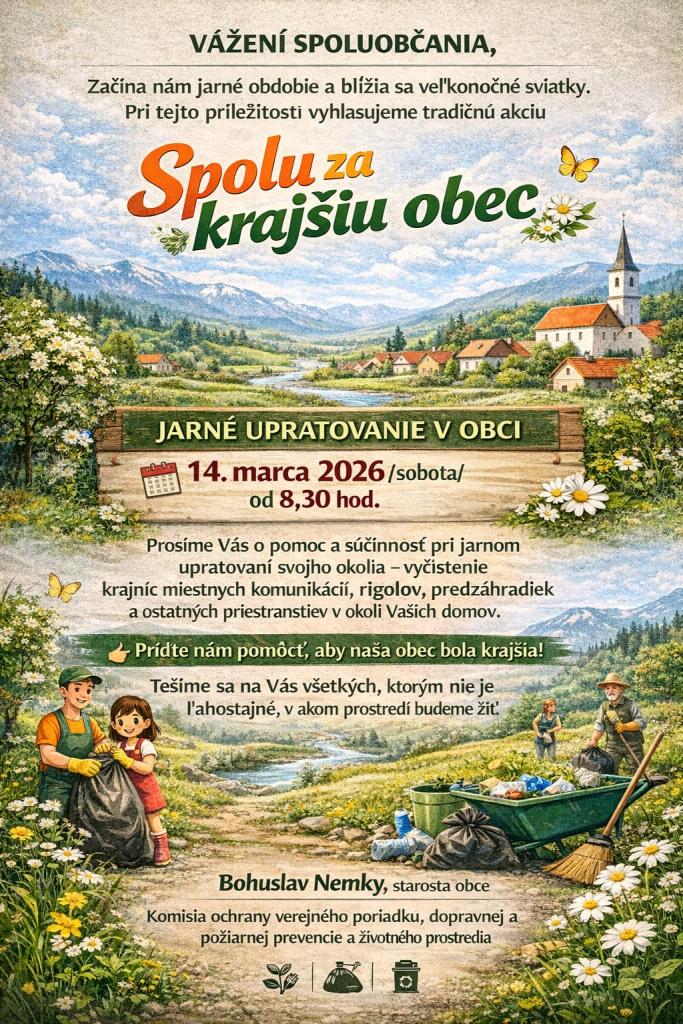 Jarná brigáda - upratovanie verejných priestranstiev v&nbsp;obci